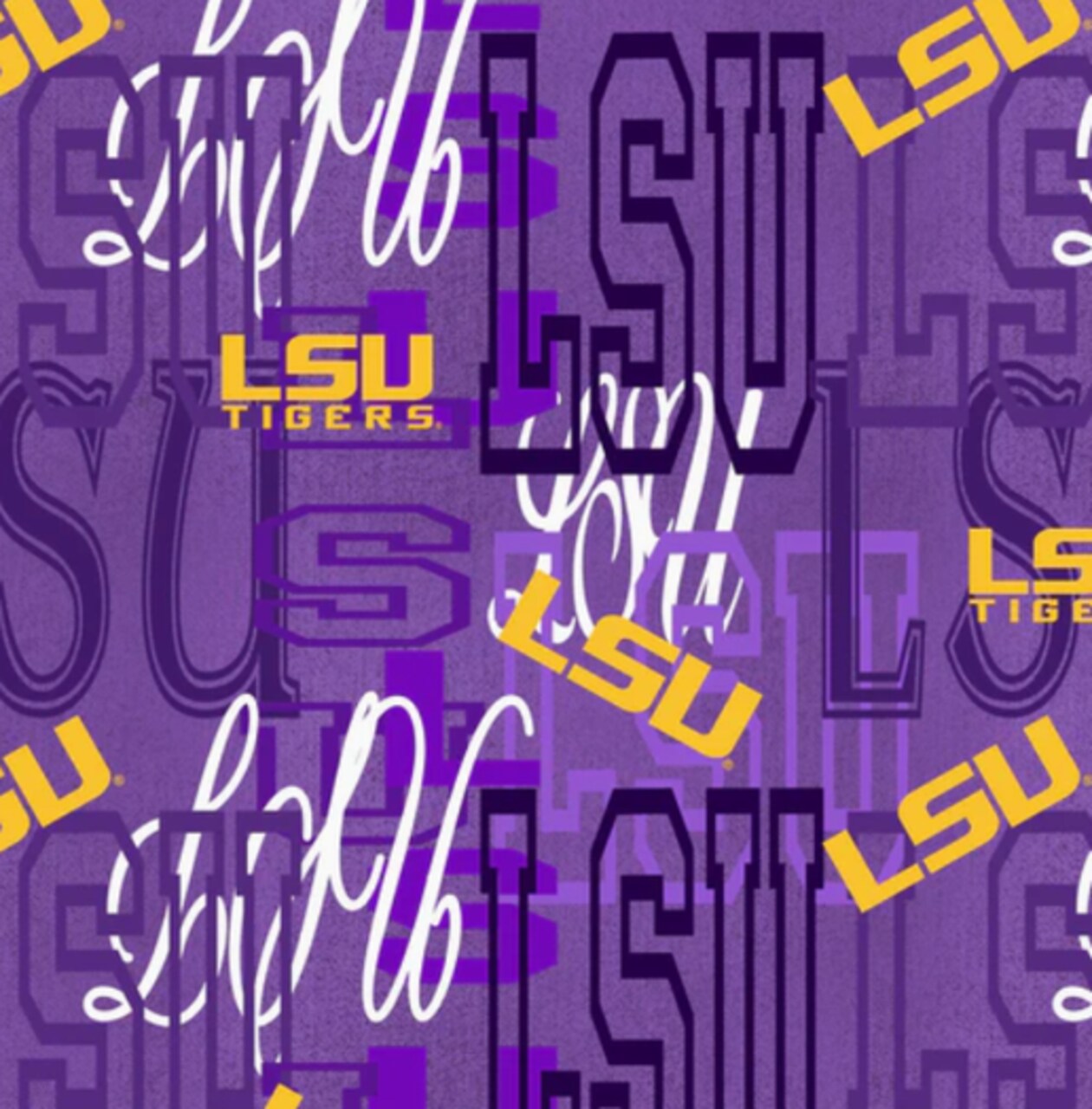 Licensed NCAA Louisiana State University Letters Cotton Fabric by the Yard